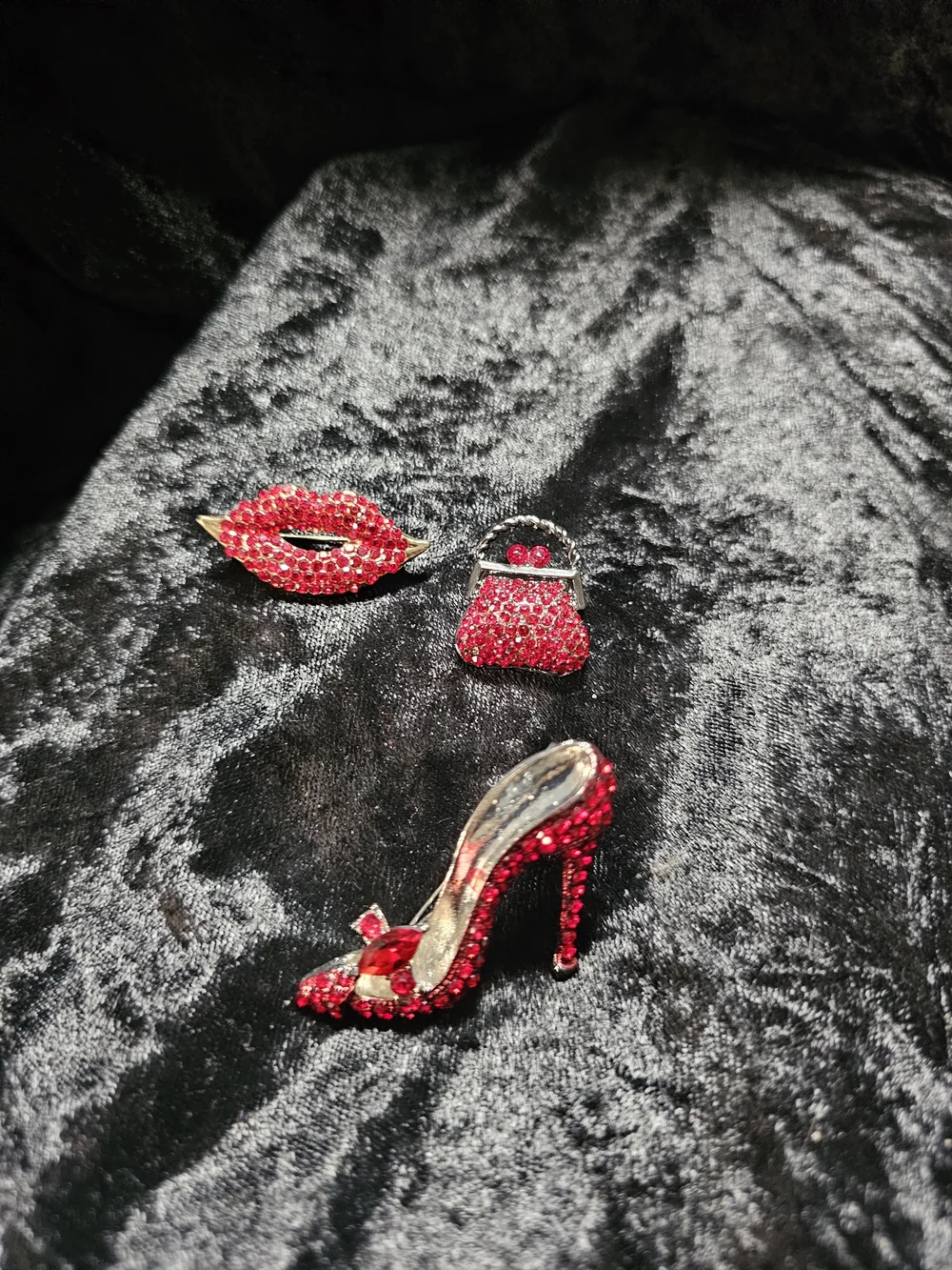 Red Crystal High Heel, Lip and Purse Jewelry Set - Women